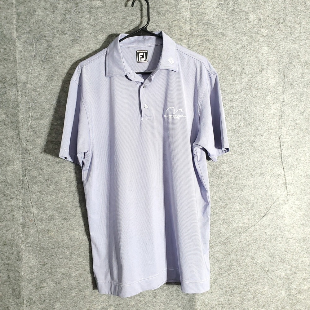 FootJoy Golf Polo Shirt Mens Large Blue Stripe Discovery Bay‎ Golf Club Logo